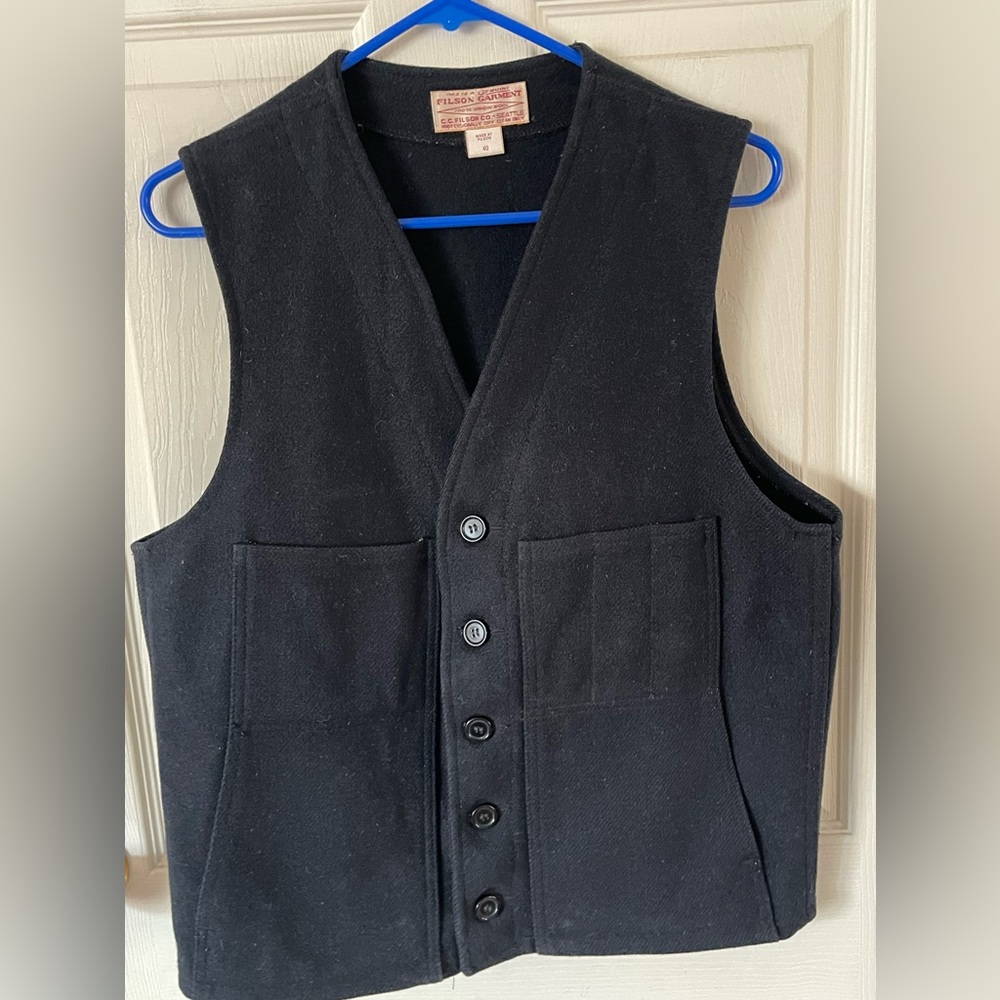 Vintage CC Filson Black Virgin Wool Mackinaw Vest Men’s 40 USA Made